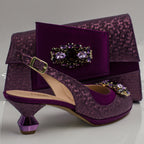 Plum Scaled Crystal Heel Set - Italian Shoe and Bag Set - Classic Shoes London