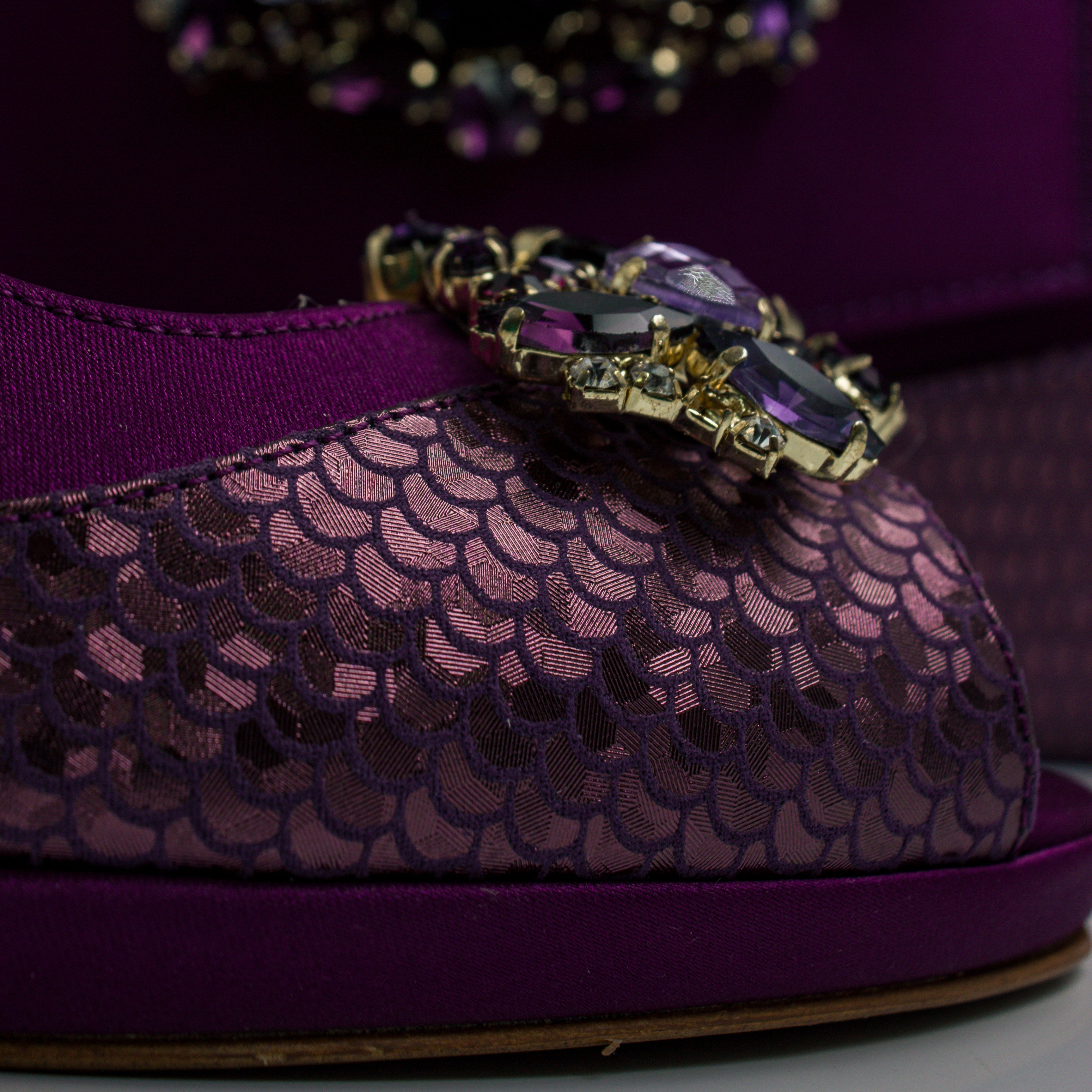 Plum Scaled Crystal Heel Set - Italian Shoe and Bag Set - Classic Shoes London