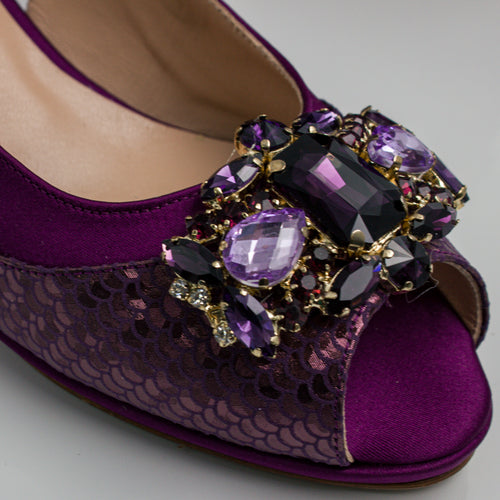Plum Scaled Crystal Heel Set - Italian Shoe and Bag Set - Classic Shoes London