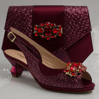 Burgundy Scaled Crystal Heel Set - Italian Shoe and Bag Set - Classic Shoes London