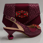 Burgundy Scaled Crystal Heel Set - Italian Shoe and Bag Set - Classic Shoes London