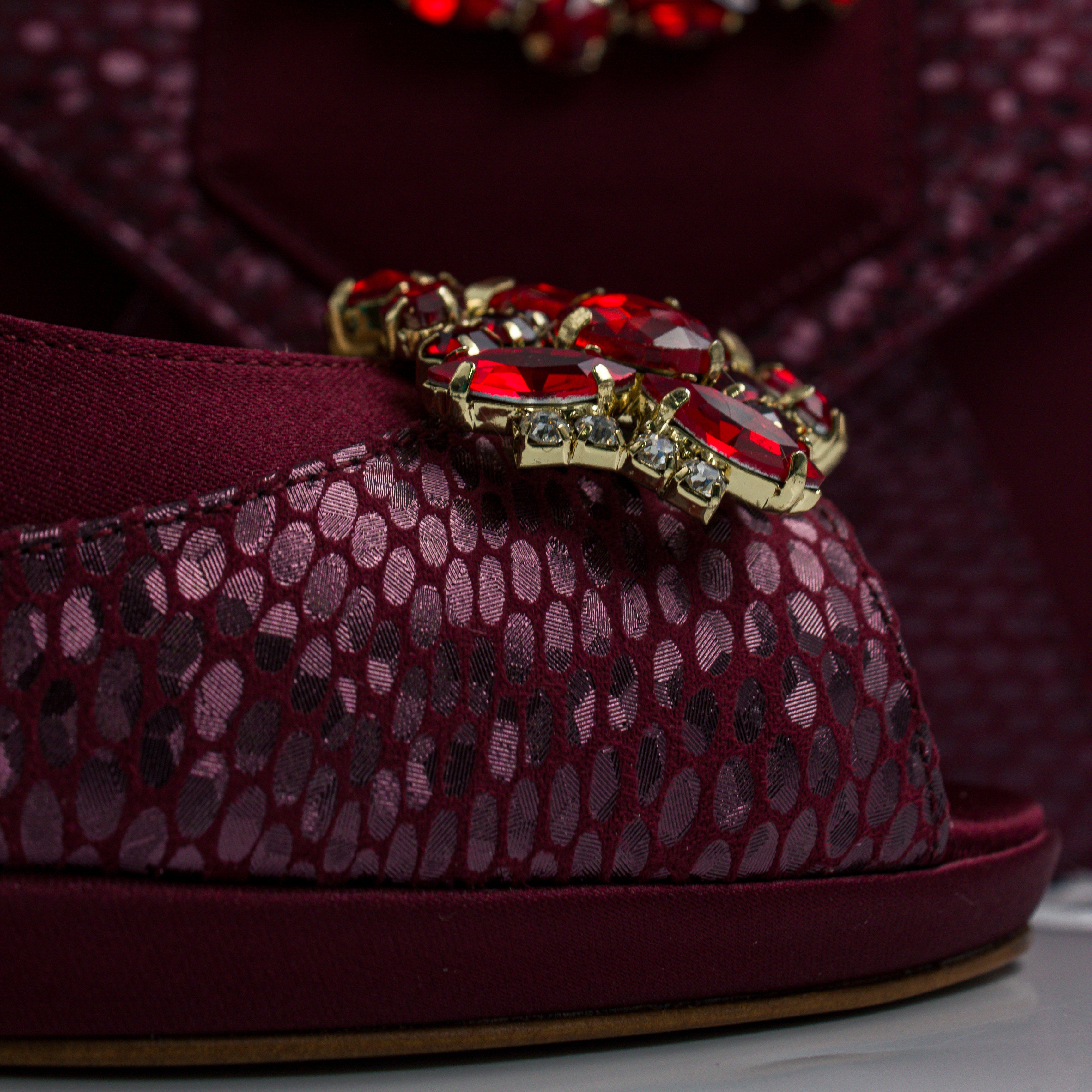 Burgundy Scaled Crystal Heel Set - Italian Shoe and Bag Set - Classic Shoes London