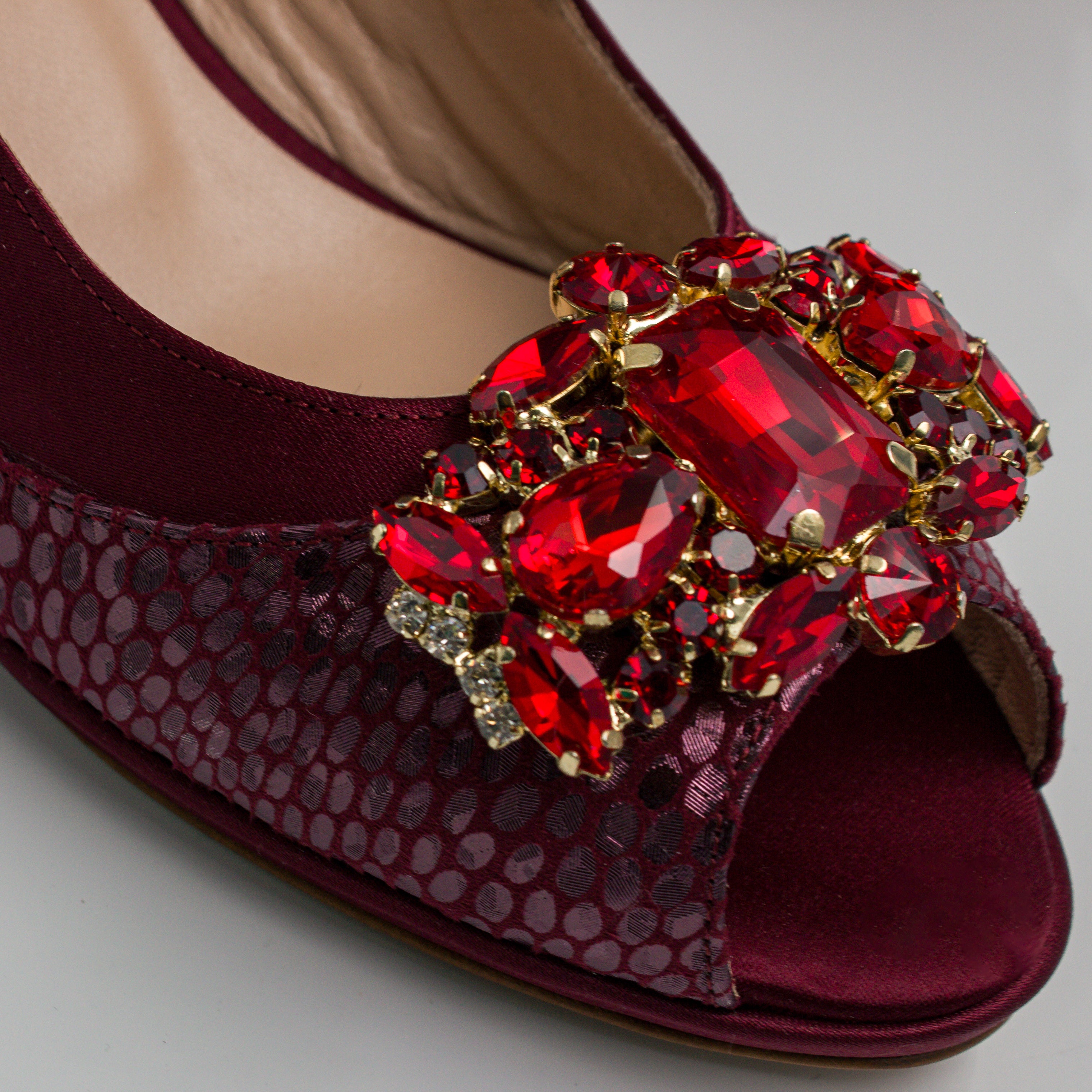 Burgundy Scaled Crystal Heel Set - Italian Shoe and Bag Set - Classic Shoes London