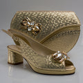 Gold Scaled Block Heel Set - Italian Shoe and Bag Set - Classic Shoes London