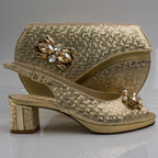 Gold Scaled Block Heel Set - Italian Shoe and Bag Set - Classic Shoes London