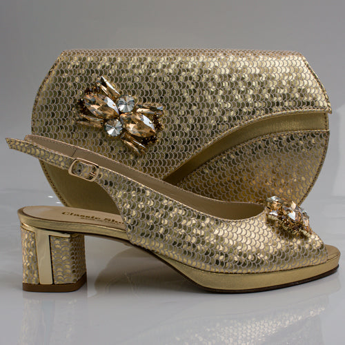 Gold Scaled Block Heel Set