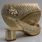 Gold Scaled Block Heel Set - Italian Shoe and Bag Set - Classic Shoes London