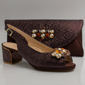 Chocolate Scaled Block Heel Set - Italian Shoe and Bag Set - Classic Shoes London