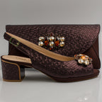 Chocolate Scaled Block Heel Set - Italian Shoe and Bag Set - Classic Shoes London