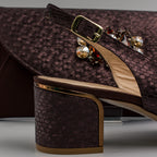 Chocolate Scaled Block Heel Set - Italian Shoe and Bag Set - Classic Shoes London