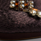 Chocolate Scaled Block Heel Set - Italian Shoe and Bag Set - Classic Shoes London