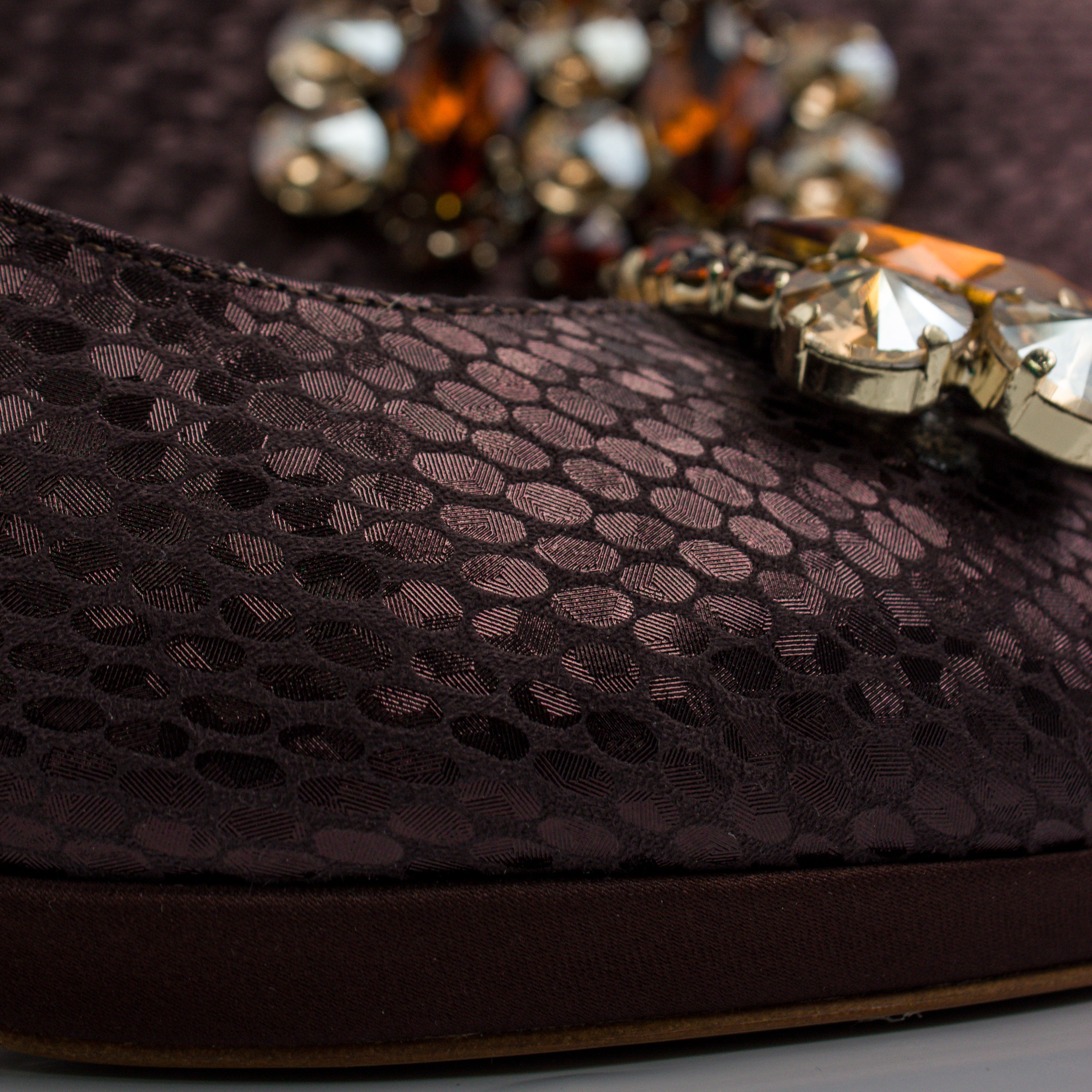 Chocolate Scaled Block Heel Set - Italian Shoe and Bag Set - Classic Shoes London