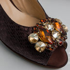 Chocolate Scaled Block Heel Set - Italian Shoe and Bag Set - Classic Shoes London