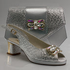 Silver Scaled Block Heel Set - Italian Shoe and Bag Set - Classic Shoes London