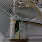 Silver Scaled Block Heel Set - Italian Shoe and Bag Set - Classic Shoes London
