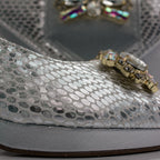 Silver Scaled Block Heel Set - Italian Shoe and Bag Set - Classic Shoes London