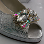 Silver Scaled Block Heel Set - Italian Shoe and Bag Set - Classic Shoes London