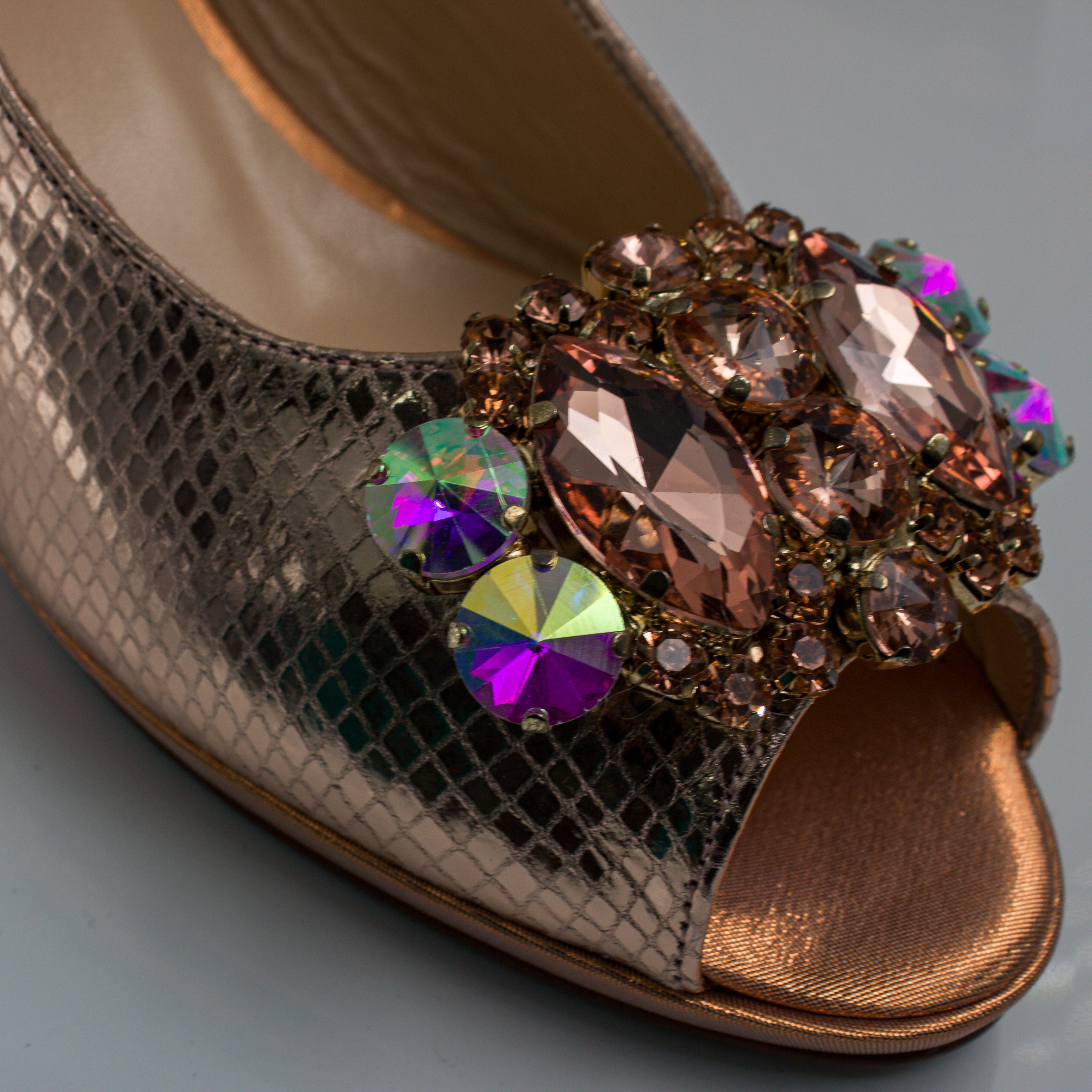 Rose Gold Scaled Block Heel Set - Italian Shoe and Bag Set - Classic Shoes London