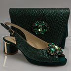 Emerald Green Scaled Block Heel Set - Italian Shoe and Bag Set - Classic Shoes London
