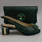 Emerald Green Scaled Block Heel Set - Italian Shoe and Bag Set - Classic Shoes London