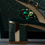Emerald Green Scaled Block Heel Set - Italian Shoe and Bag Set - Classic Shoes London