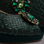 Emerald Green Scaled Block Heel Set - Italian Shoe and Bag Set - Classic Shoes London