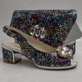 Silver Multi Aztec Block Heel Set - Italian Shoe and Bag Set - Classic Shoes London
