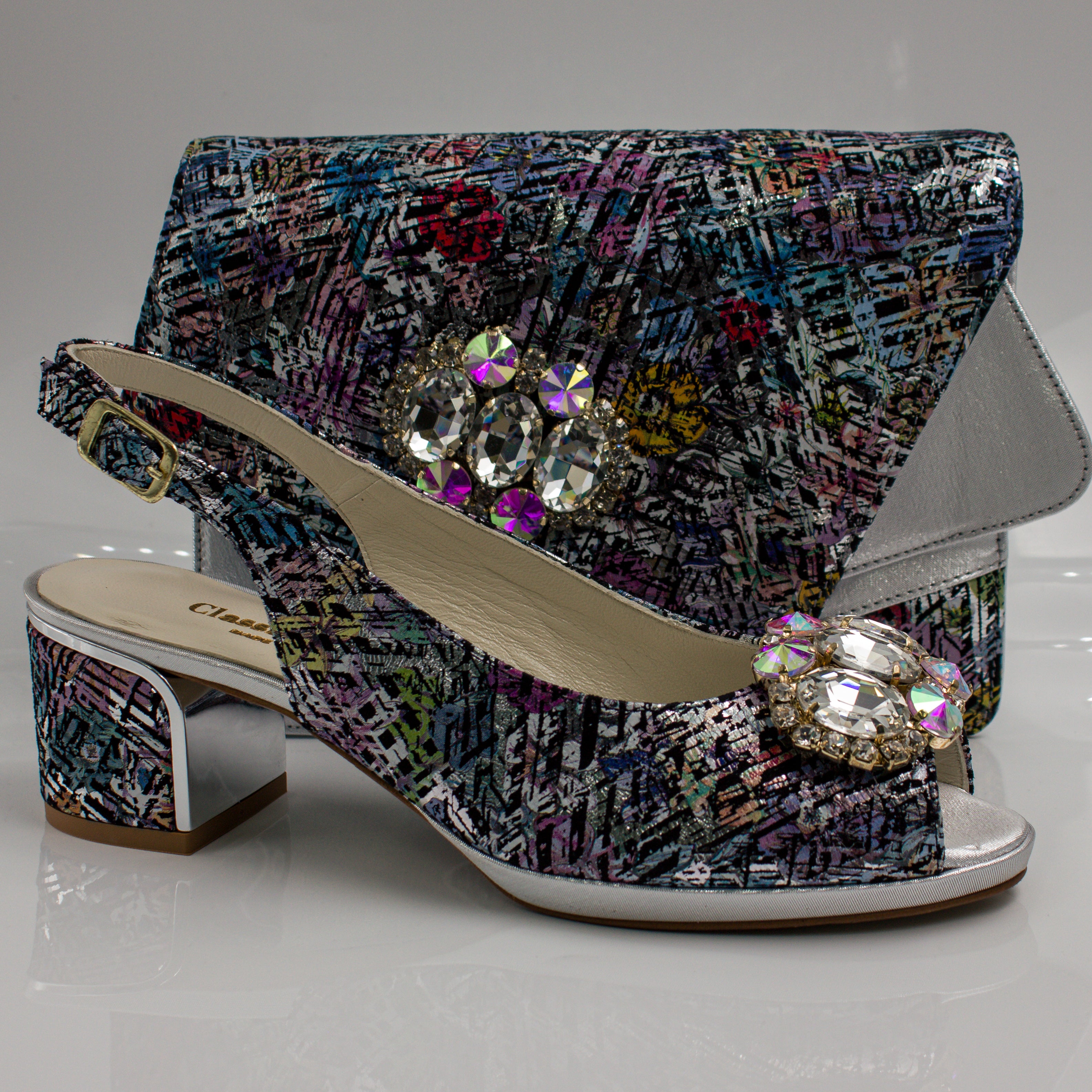 Silver/Multi Aztec Block Heel Set