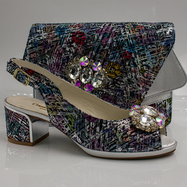 Silver/Multi Aztec Block Heel Set