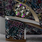 Silver Multi Aztec Block Heel Set - Italian Shoe and Bag Set - Classic Shoes London