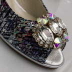 Silver Multi Aztec Block Heel Set - Italian Shoe and Bag Set - Classic Shoes London