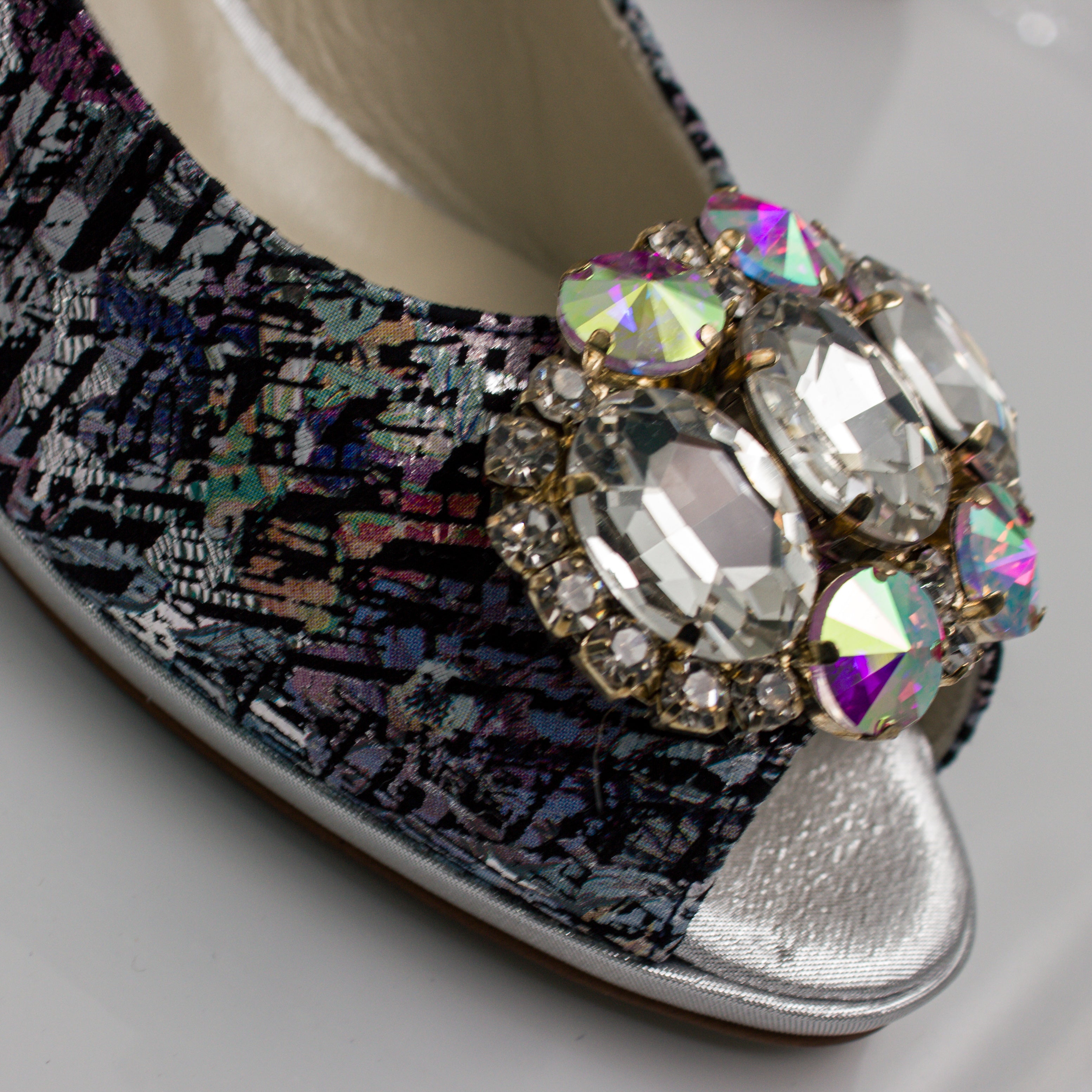 Silver Multi Aztec Block Heel Set - Italian Shoe and Bag Set - Classic Shoes London