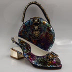 Midnight Multi Regal Crystal Mama Set - Italian Shoe and Bag Set - Classic Shoes London