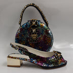 Midnight Multi Regal Crystal Mama Set - Italian Shoe and Bag Set - Classic Shoes London