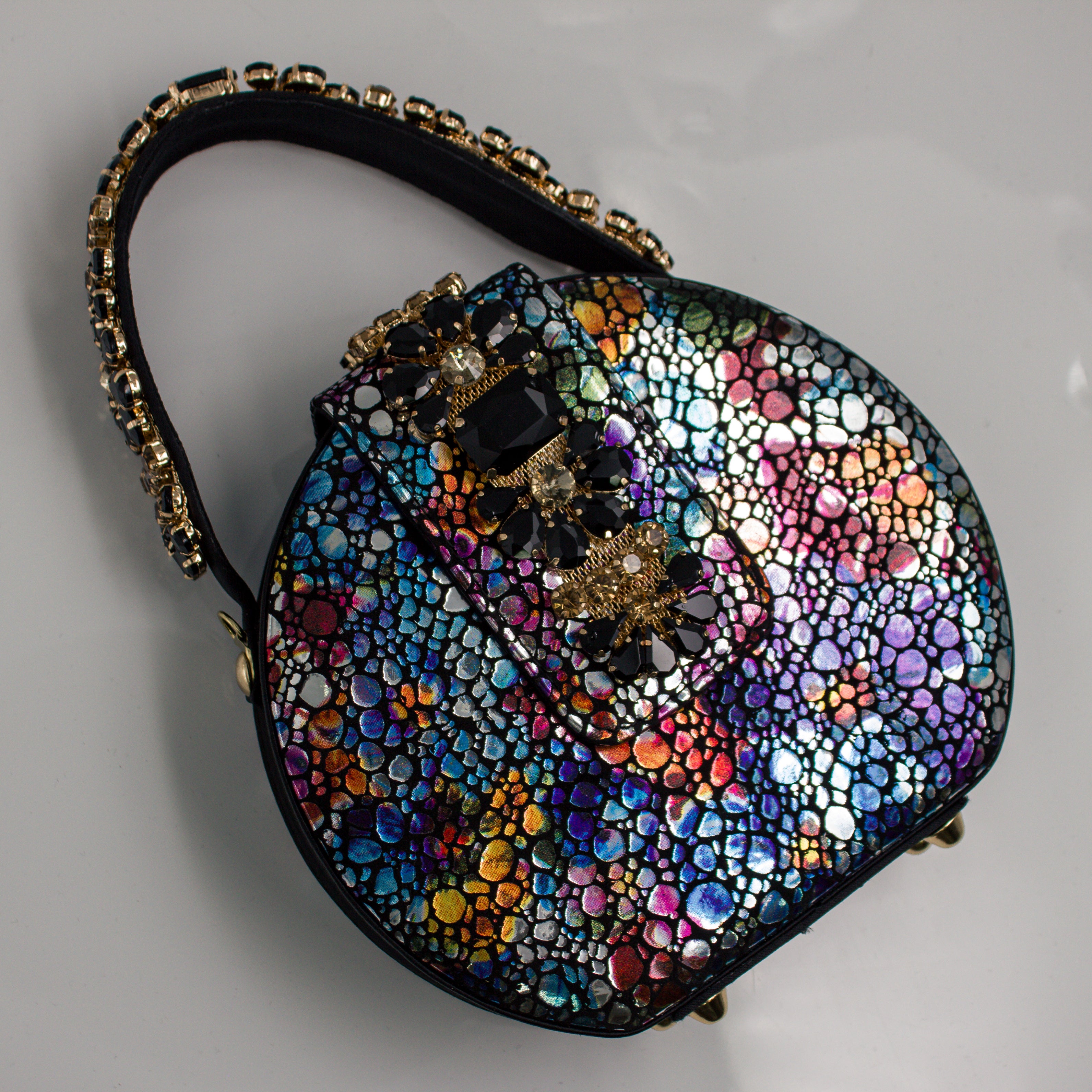 Midnight Multi Regal Crystal Mama Set - Italian Shoe and Bag Set - Classic Shoes London