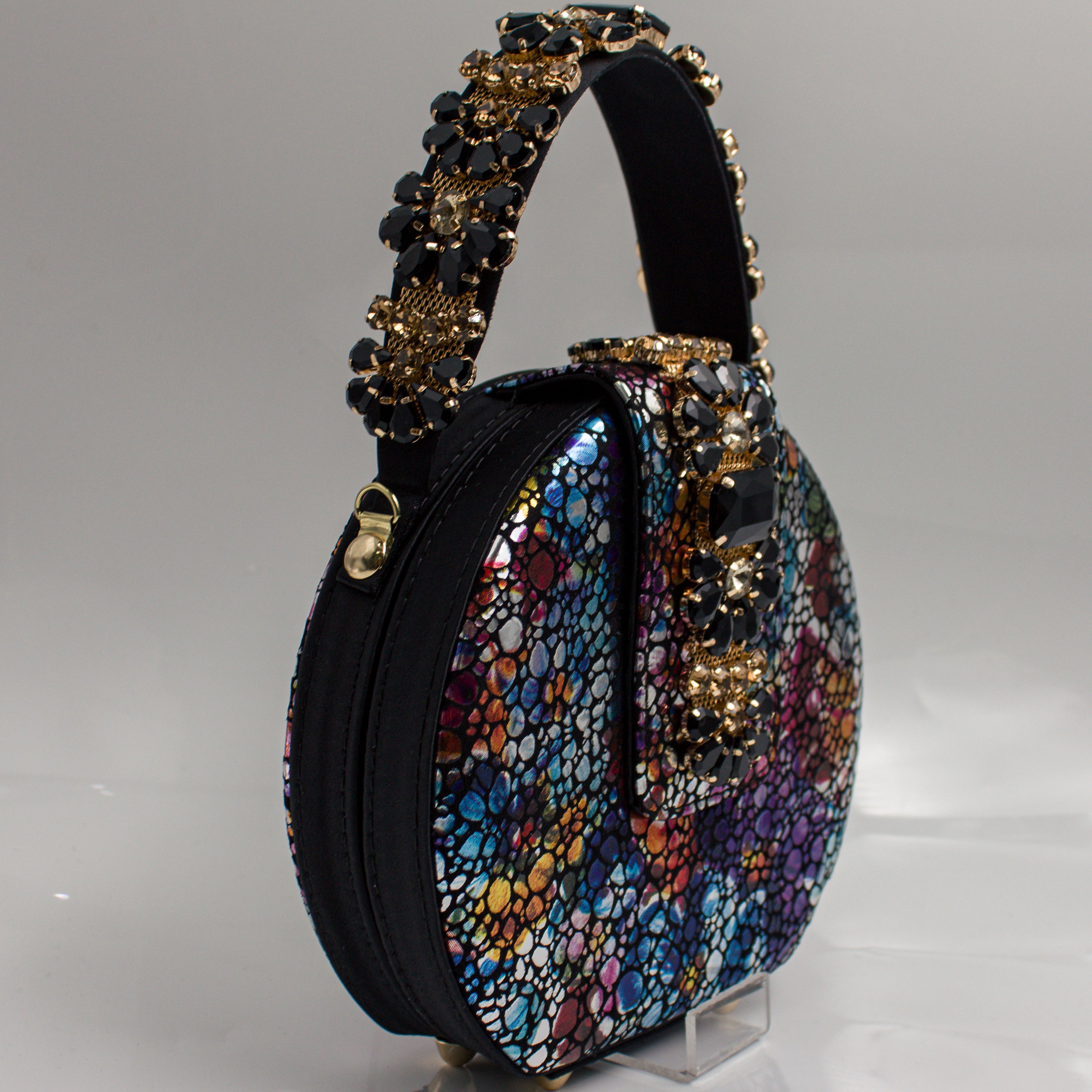 Midnight Multi Regal Crystal Mama Set - Italian Shoe and Bag Set - Classic Shoes London
