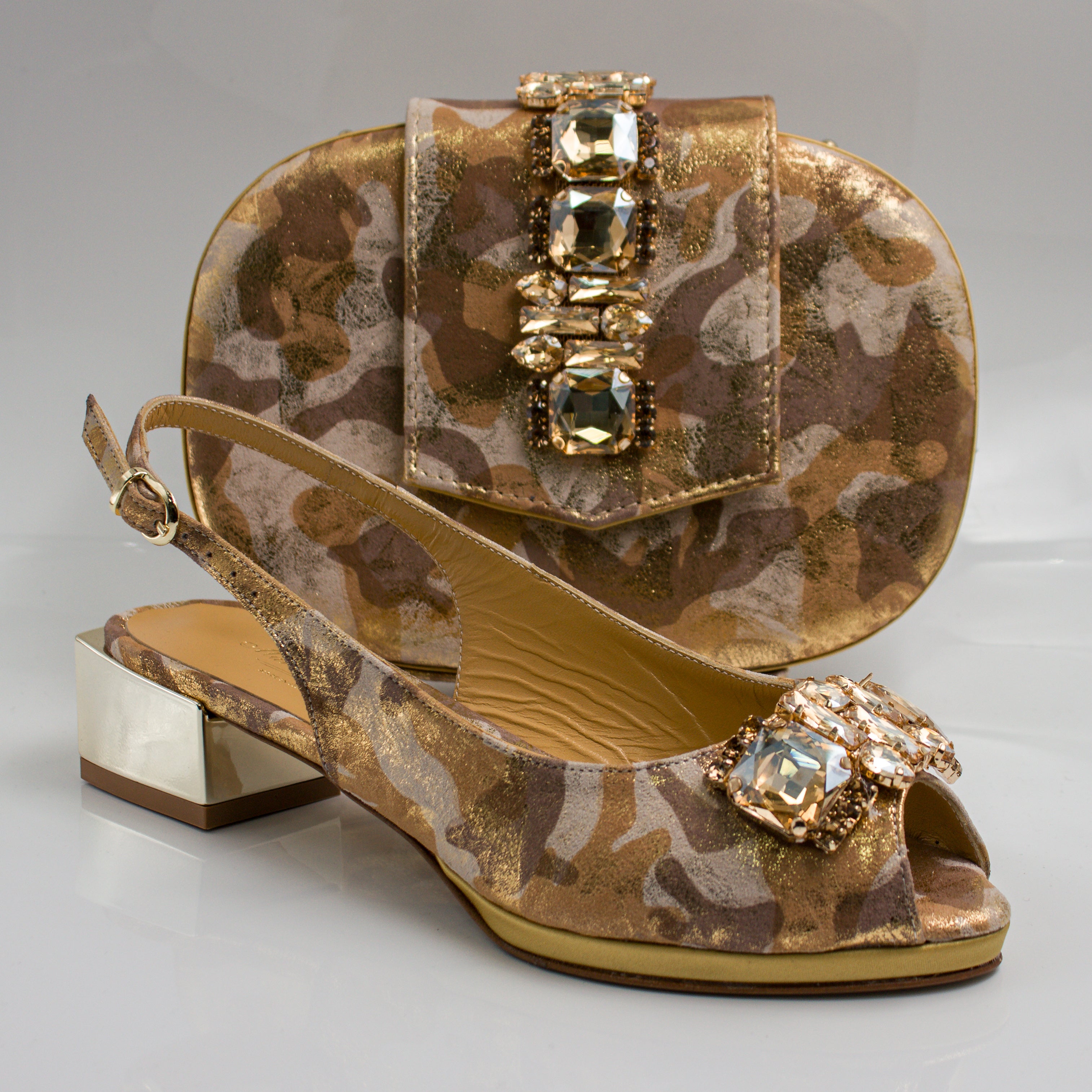 Golden Cloud Regal Crystal Mama Set - Italian Shoe and Bag Set - Classic Shoes London