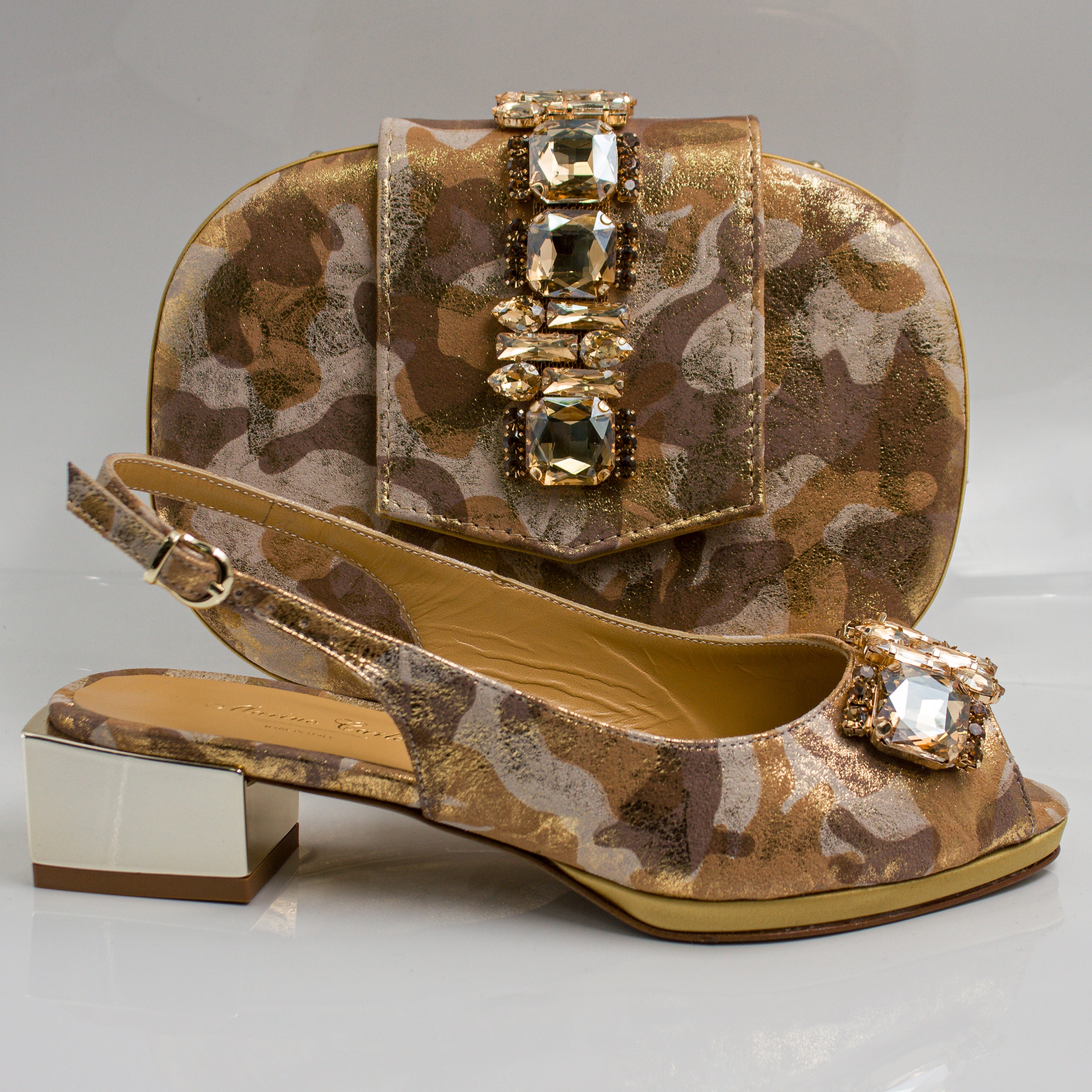 Golden Cloud Regal Crystal Mama Set - Italian Shoe and Bag Set - Classic Shoes London