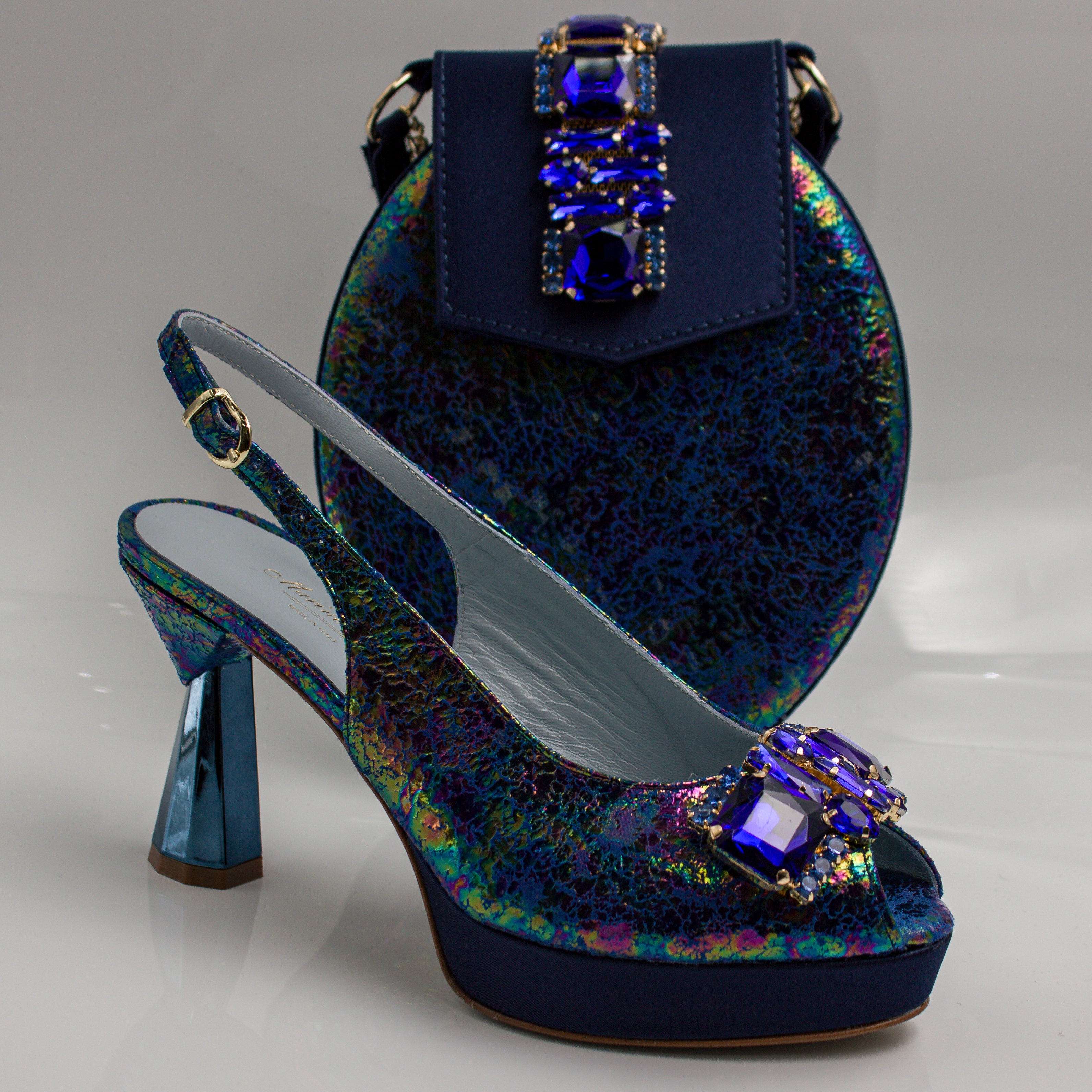 Navy Shimmer Radiance Wedge Set - Italian Shoe and Bag Set - Classic Shoes London
