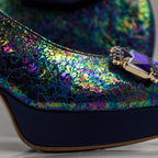 Navy Shimmer Radiance Wedge Set - Italian Shoe and Bag Set - Classic Shoes London