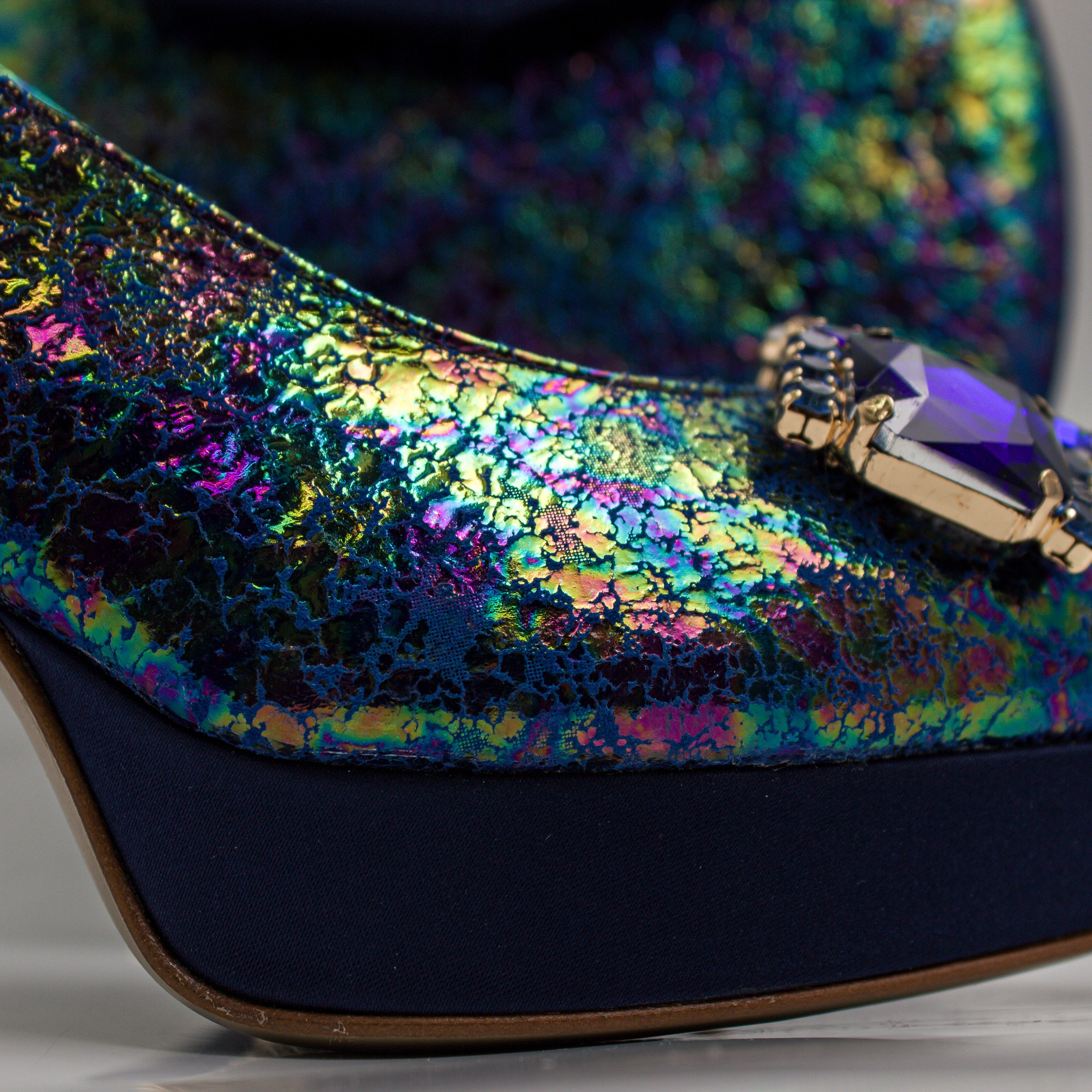 Navy Shimmer Radiance Wedge Set - Italian Shoe and Bag Set - Classic Shoes London