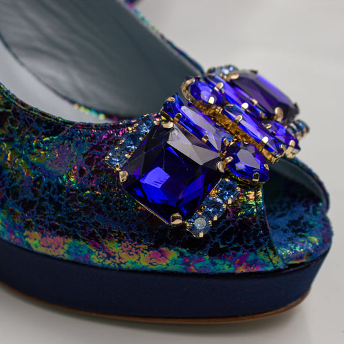 Navy Shimmer Radiance Wedge Set - Italian Shoe and Bag Set - Classic Shoes London