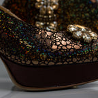 Chocolate Ember Crystal Wedge Set - Italian Shoe and Bag Set - Classic Shoes London