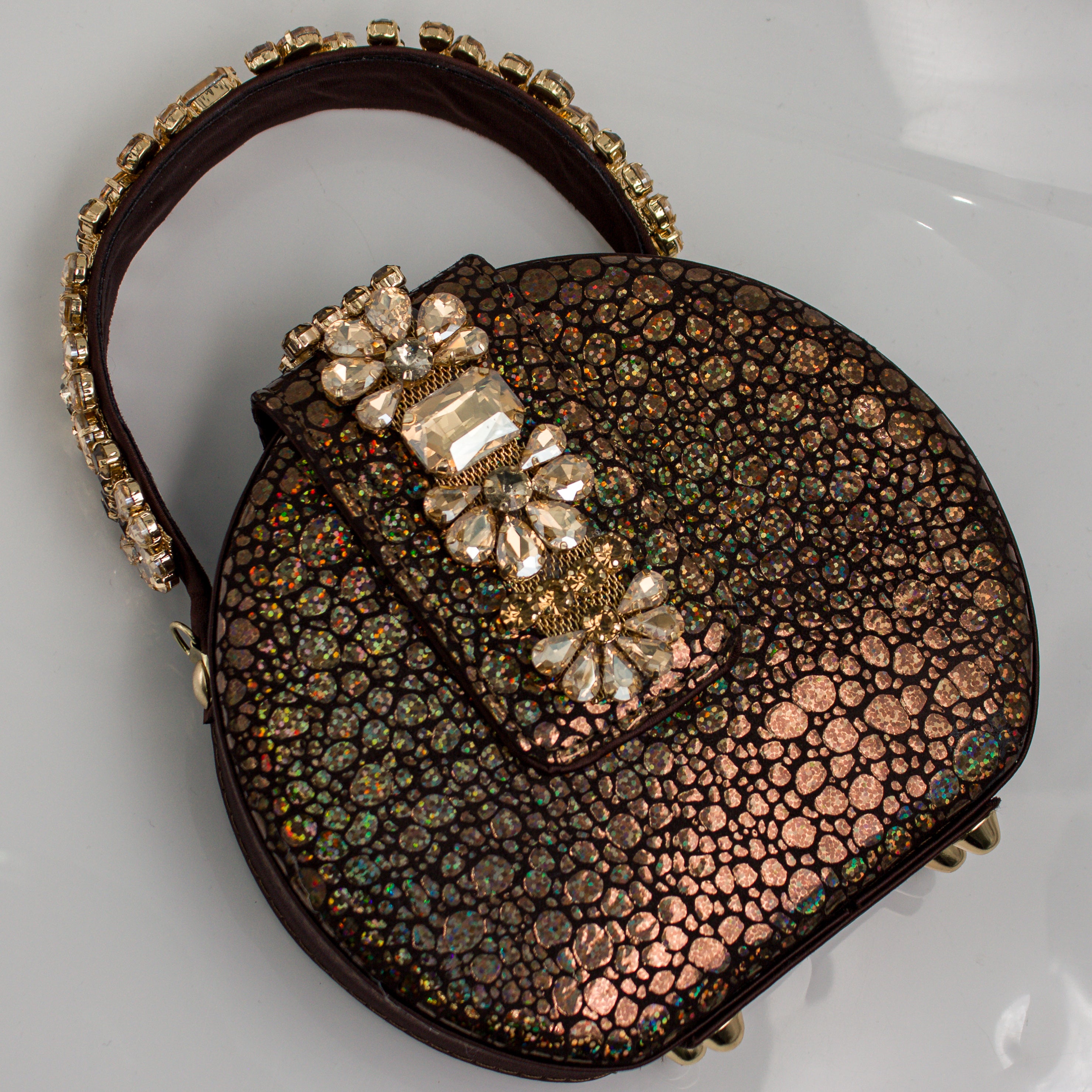 Chocolate Ember Crystal Wedge Set - Italian Shoe and Bag Set - Classic Shoes London