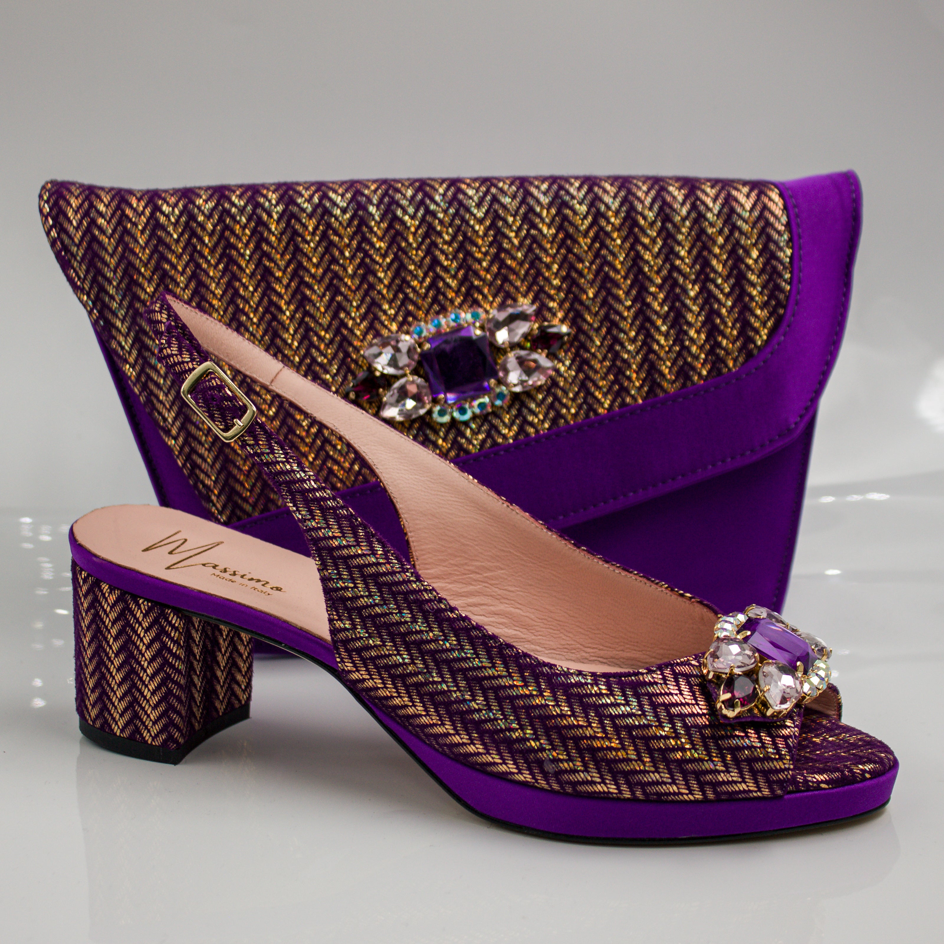 Purple and Gold Chevron Set - Italian Shoe and Bag Set - Classic Shoes London