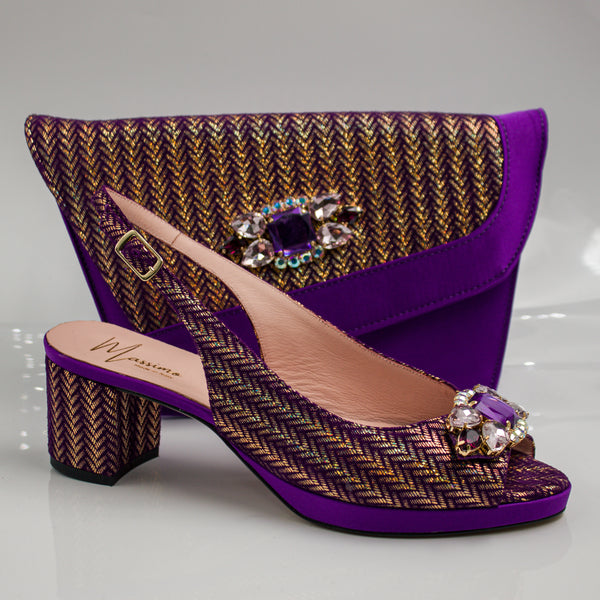 Purple and Gold Chevron Set - Italian Shoe and Bag Set - Classic Shoes London