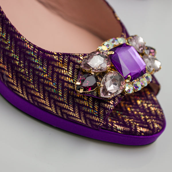 Purple and Gold Chevron Set - Italian Shoe and Bag Set - Classic Shoes London