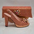 Peach Rose Gold Chevron High Set - Italian Shoe and Bag Set - Classic Shoes London