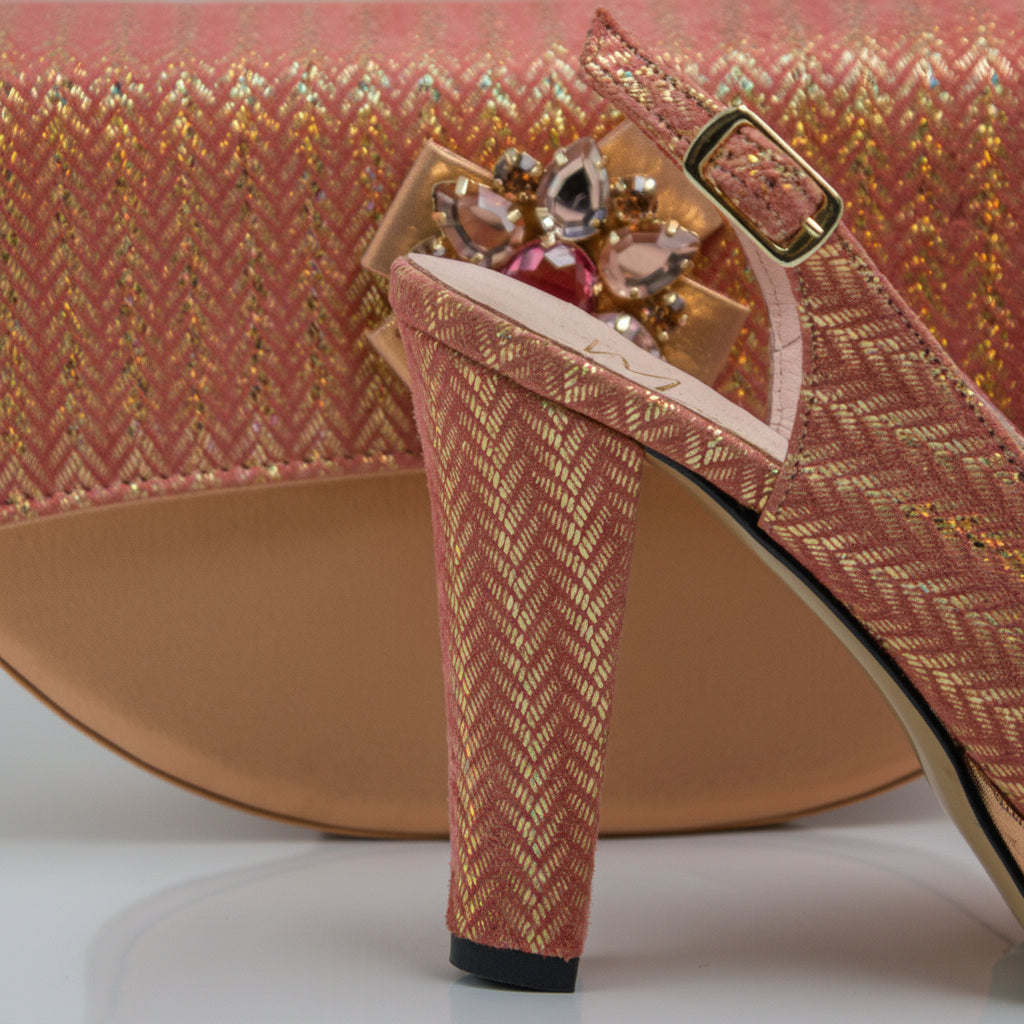 Peach Rose Gold Chevron High Set - Italian Shoe and Bag Set - Classic Shoes London
