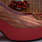 Coral Gold Chevron Wedge Set - Italian Shoe and Bag Set - Classic Shoes London